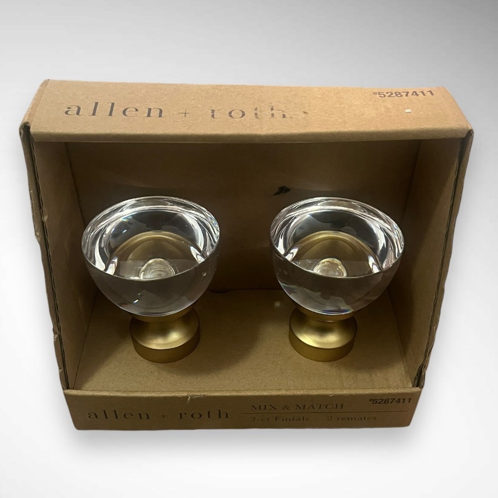 ALLEN + ROTH Mix and Match Finials With Brushed Gold Finish Crystal End |‎ NIB